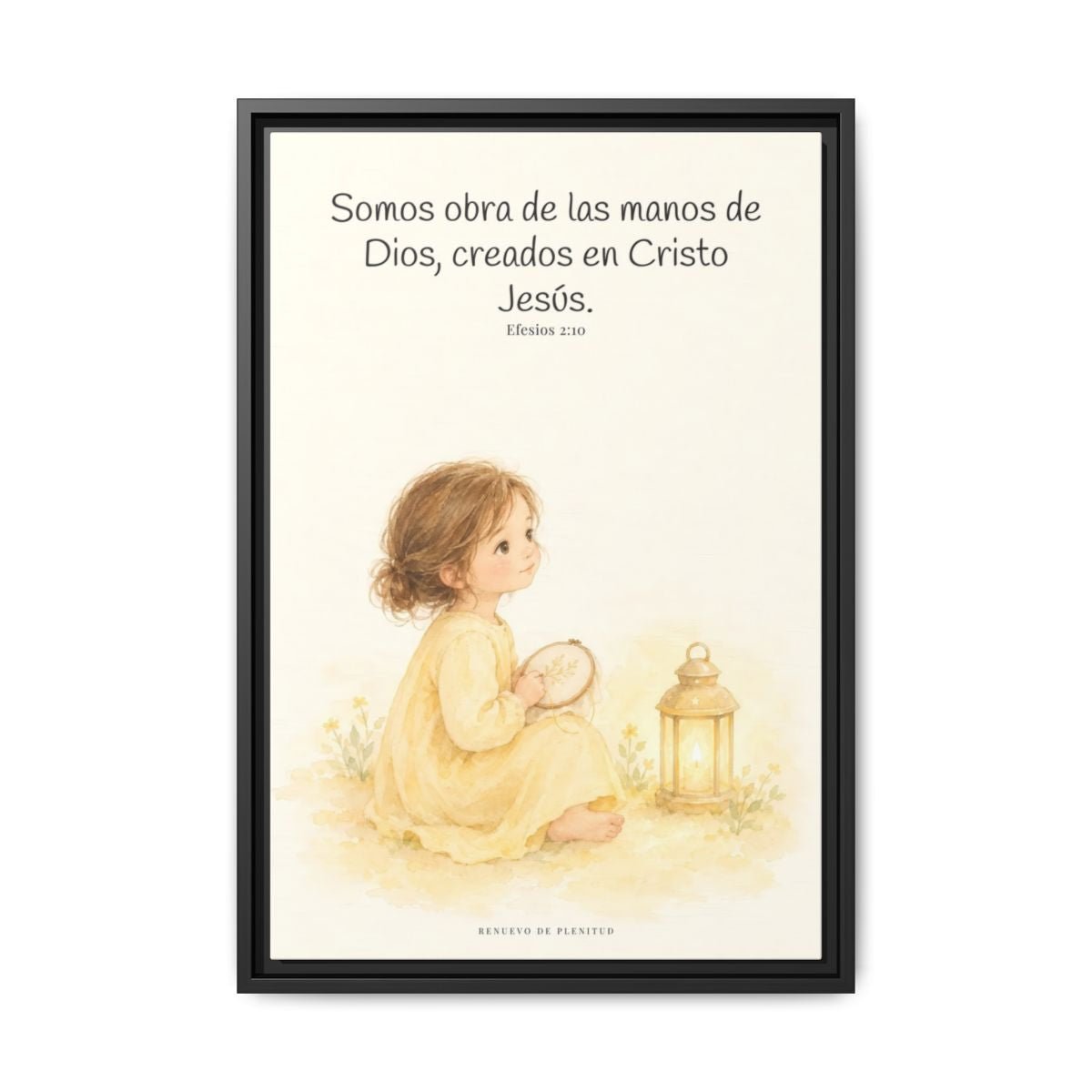 Somos obra de las manos de Dios — Lienzo Cristiano Enmarcado | Efesios 2:10 — 16×24 pulgadas, marco negro, vista frontal