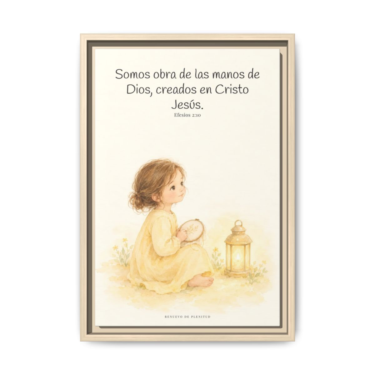 Somos obra de las manos de Dios — Lienzo Cristiano Enmarcado | Efesios 2:10 — 12×18 pulgadas, marco natural, vista frontal