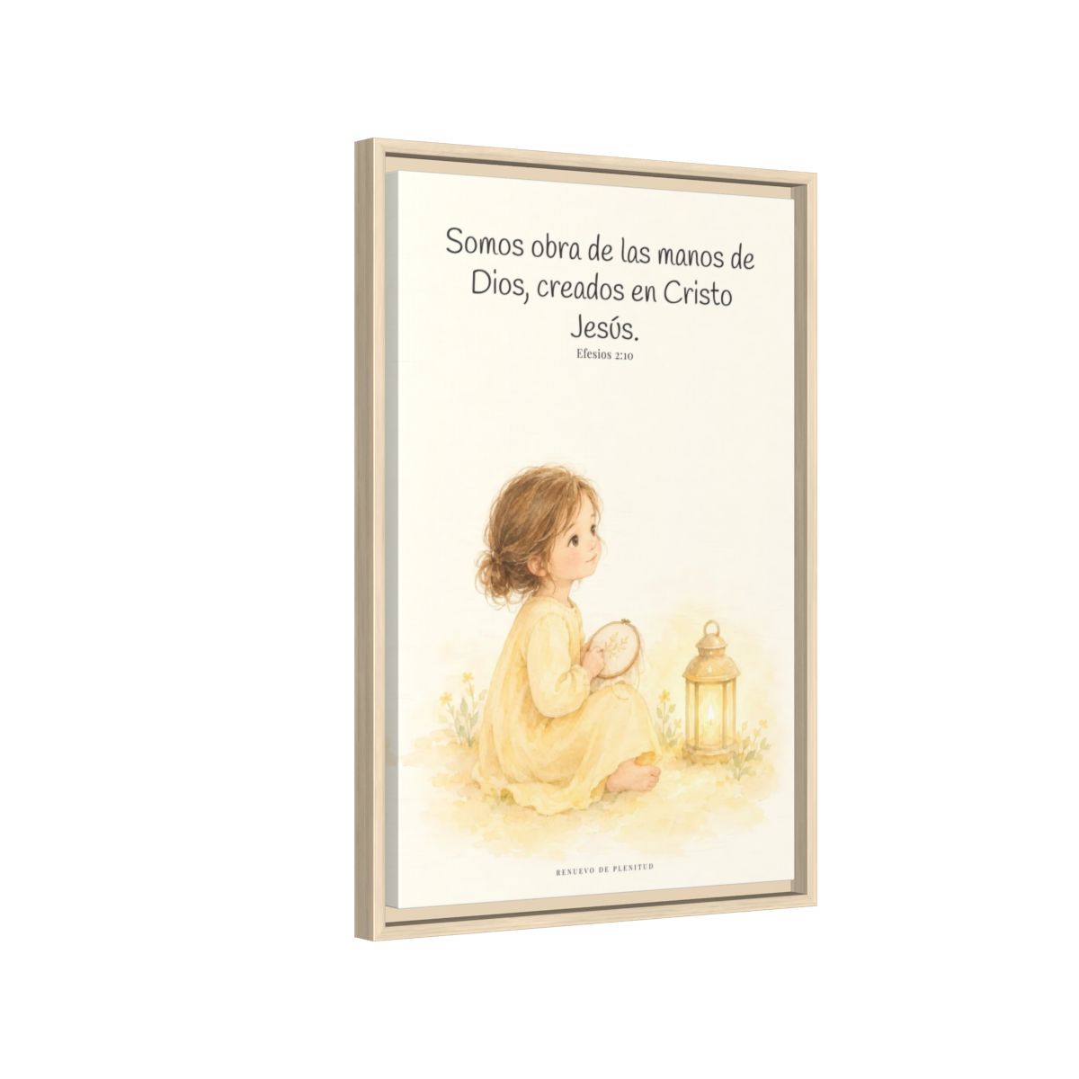 Somos obra de las manos de Dios — Lienzo Cristiano Enmarcado | Efesios 2:10 — 16×24 pulgadas, marco natural, vista lateral del marco flotante