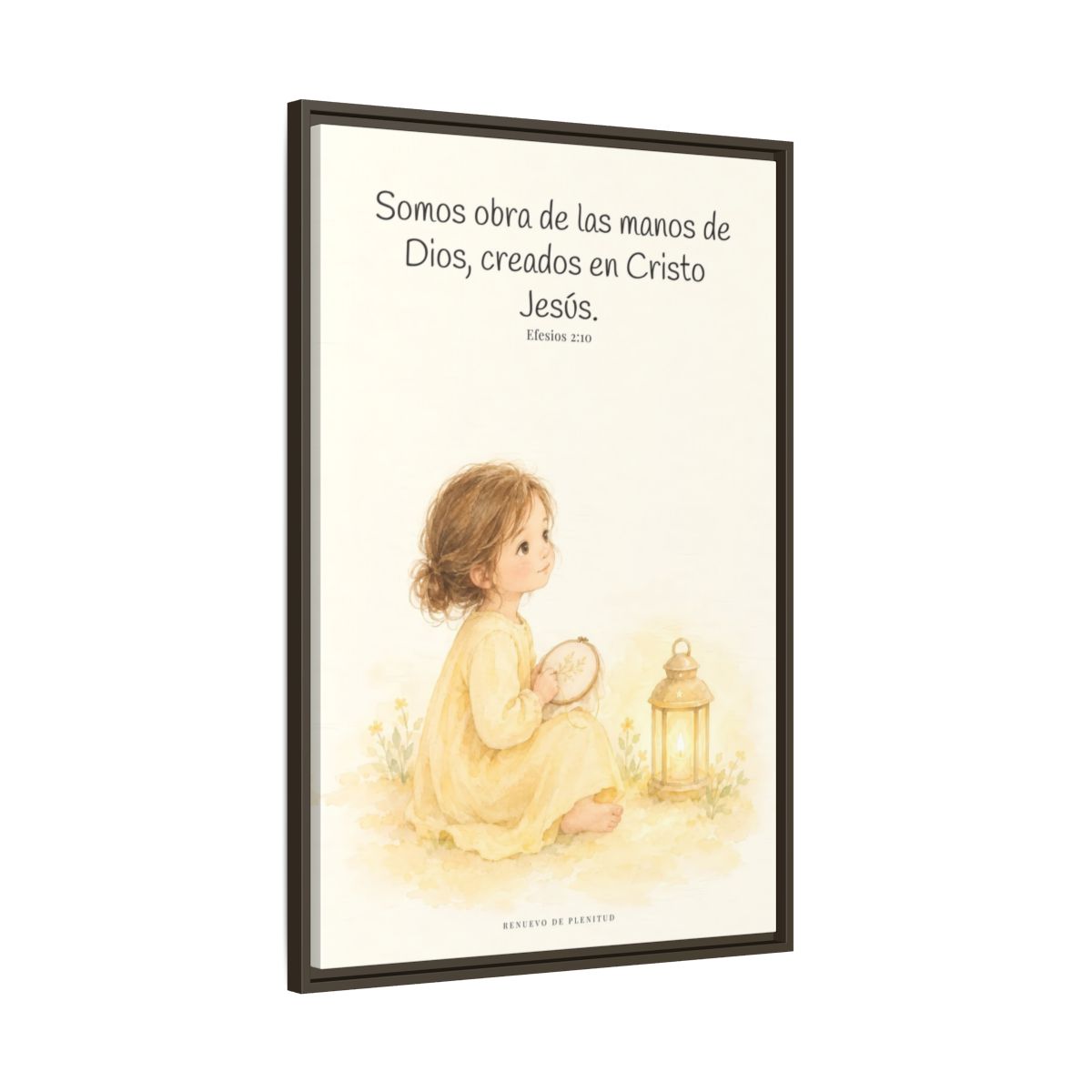 Somos obra de las manos de Dios — Lienzo Cristiano Enmarcado | Efesios 2:10 — 24×36 pulgadas, marco espresso, vista lateral del marco flotante