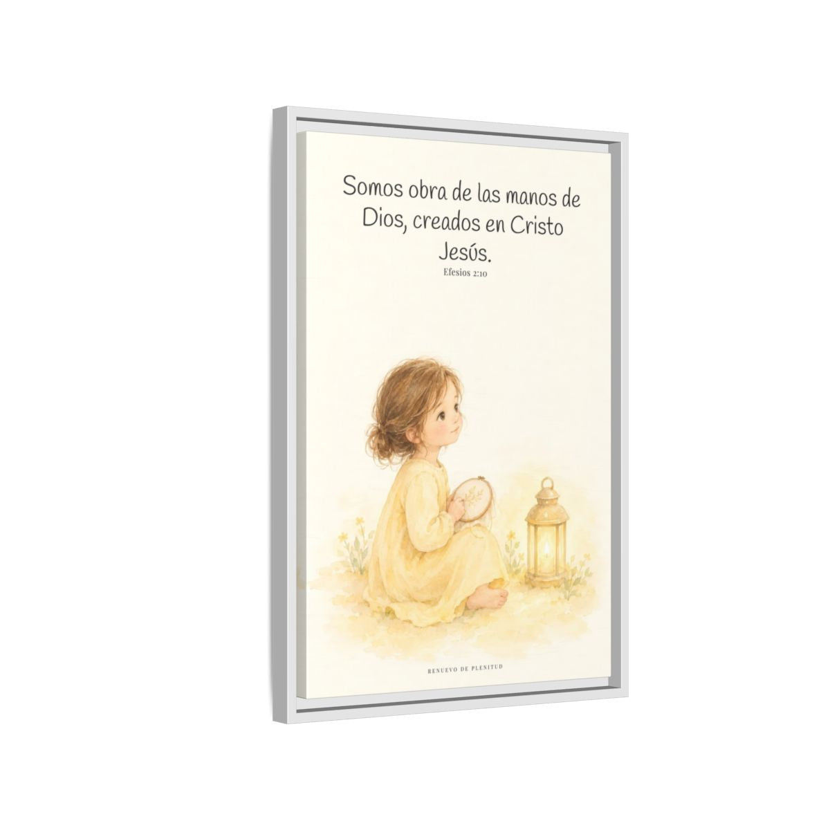 Somos obra de las manos de Dios — Lienzo Cristiano Enmarcado | Efesios 2:10 — 16×24 pulgadas, marco blanco, vista lateral del marco flotante