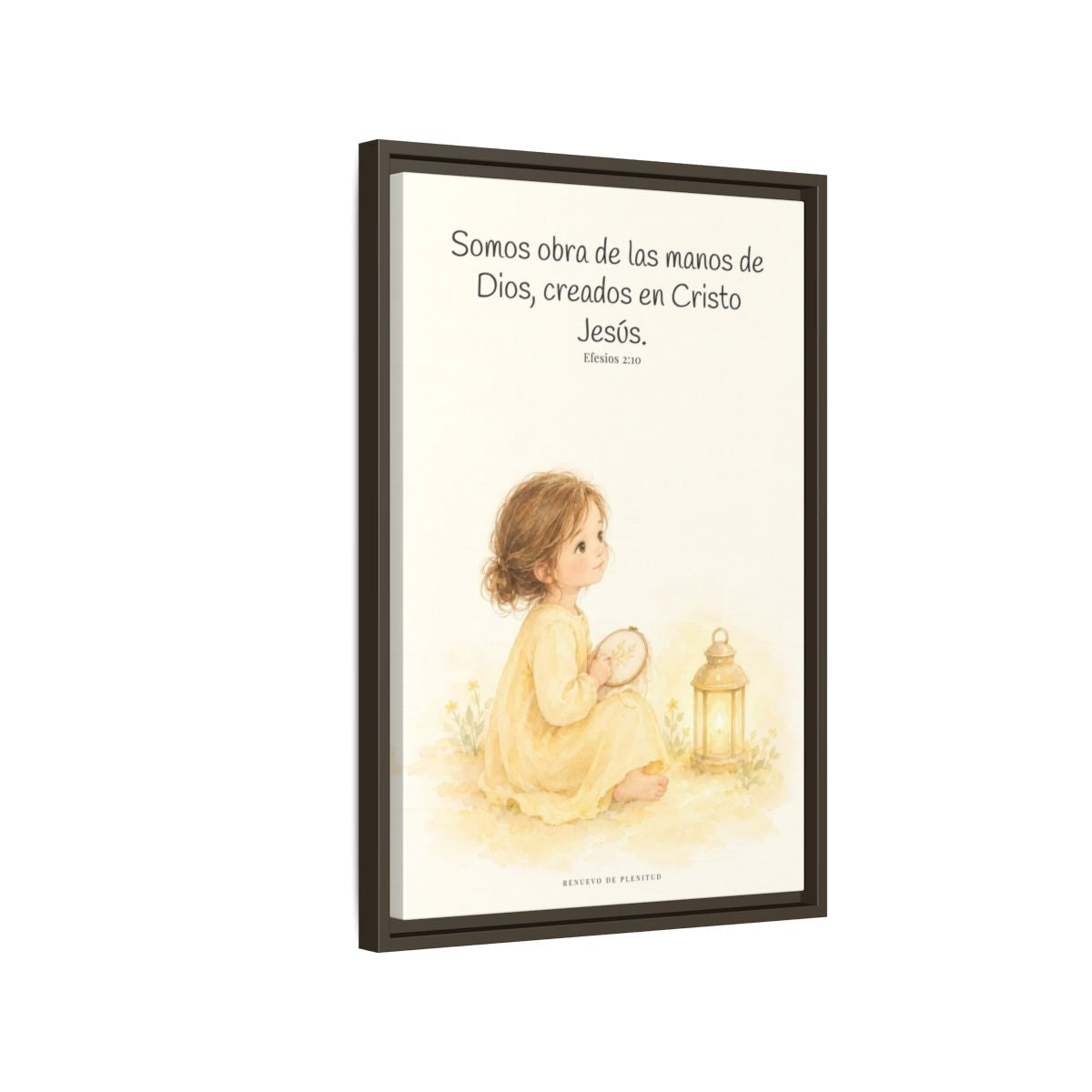 Somos obra de las manos de Dios — Lienzo Cristiano Enmarcado | Efesios 2:10 — 16×24 pulgadas, marco espresso, vista lateral del marco flotante