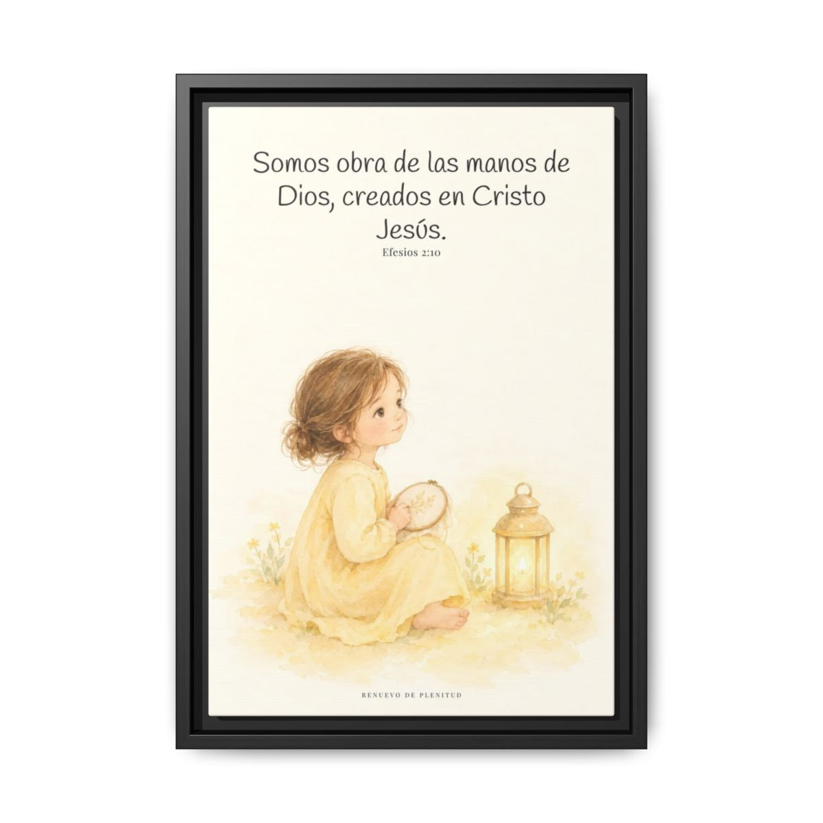 Somos obra de las manos de Dios — Lienzo Cristiano Enmarcado | Efesios 2:10 — 12×18 pulgadas, marco negro, vista frontal