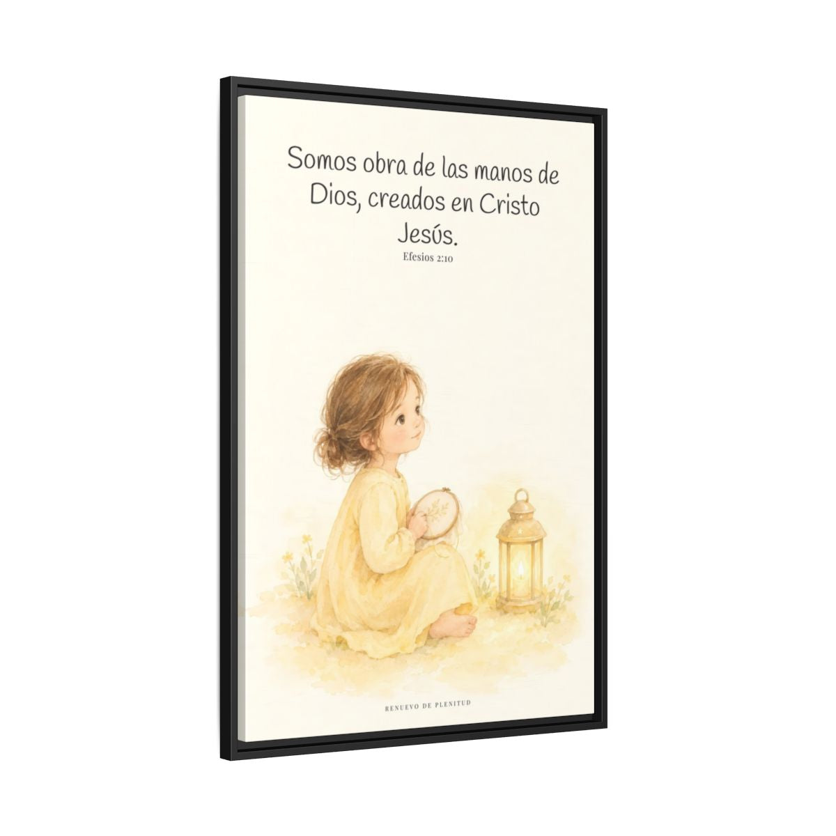 Somos obra de las manos de Dios — Lienzo Cristiano Enmarcado | Efesios 2:10 — 24×36 pulgadas, marco negro, vista lateral del marco flotante