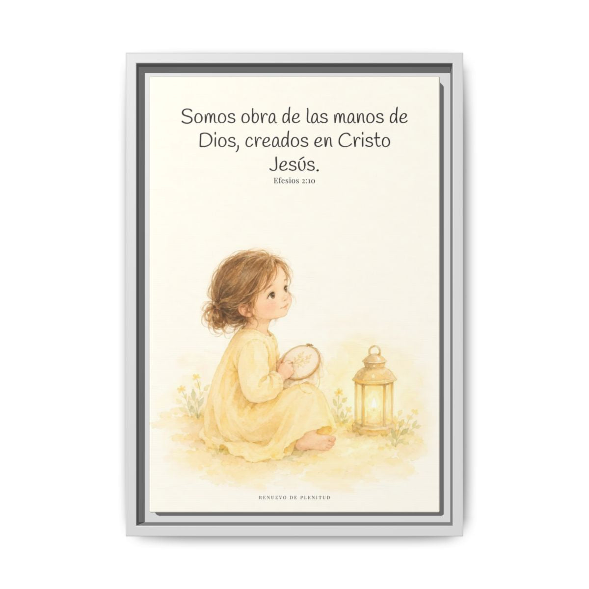 Somos obra de las manos de Dios — Lienzo Cristiano Enmarcado | Efesios 2:10 — 12×18 pulgadas, marco blanco, vista frontal