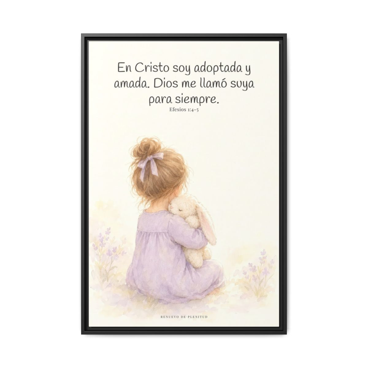 Soy hija amada de Dios en Cristo — Lienzo Cristiano Enmarcado | Efesios 1:4-5 — 24×36 pulgadas, marco negro, vista frontal