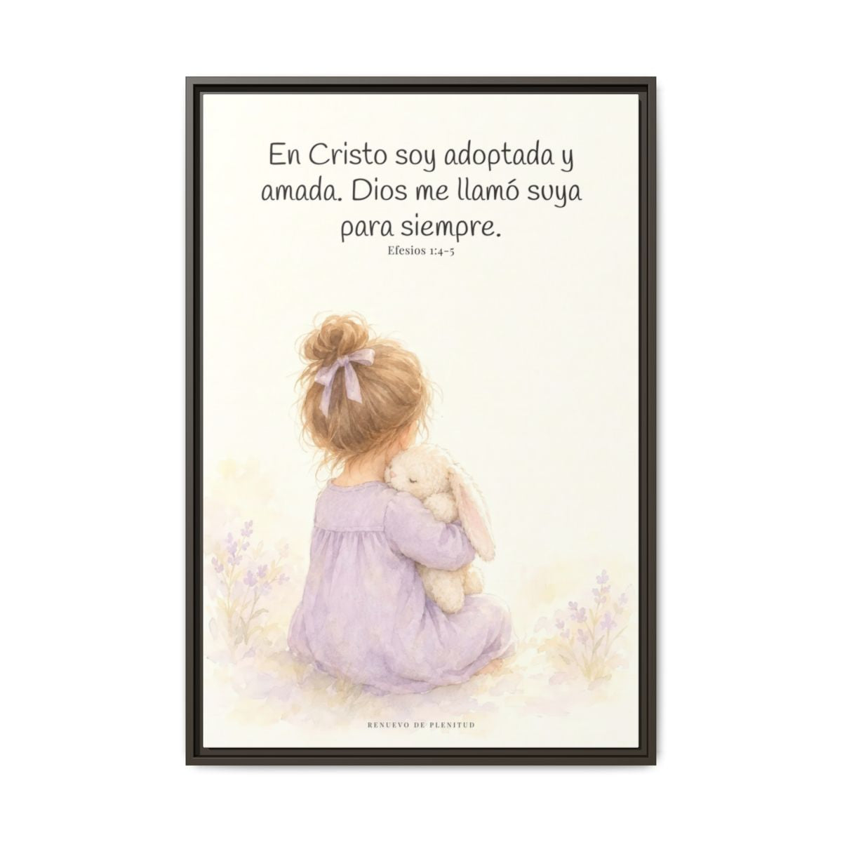 Soy hija amada de Dios en Cristo — Lienzo Cristiano Enmarcado | Efesios 1:4-5 — 24×36 pulgadas, marco espresso, vista frontal