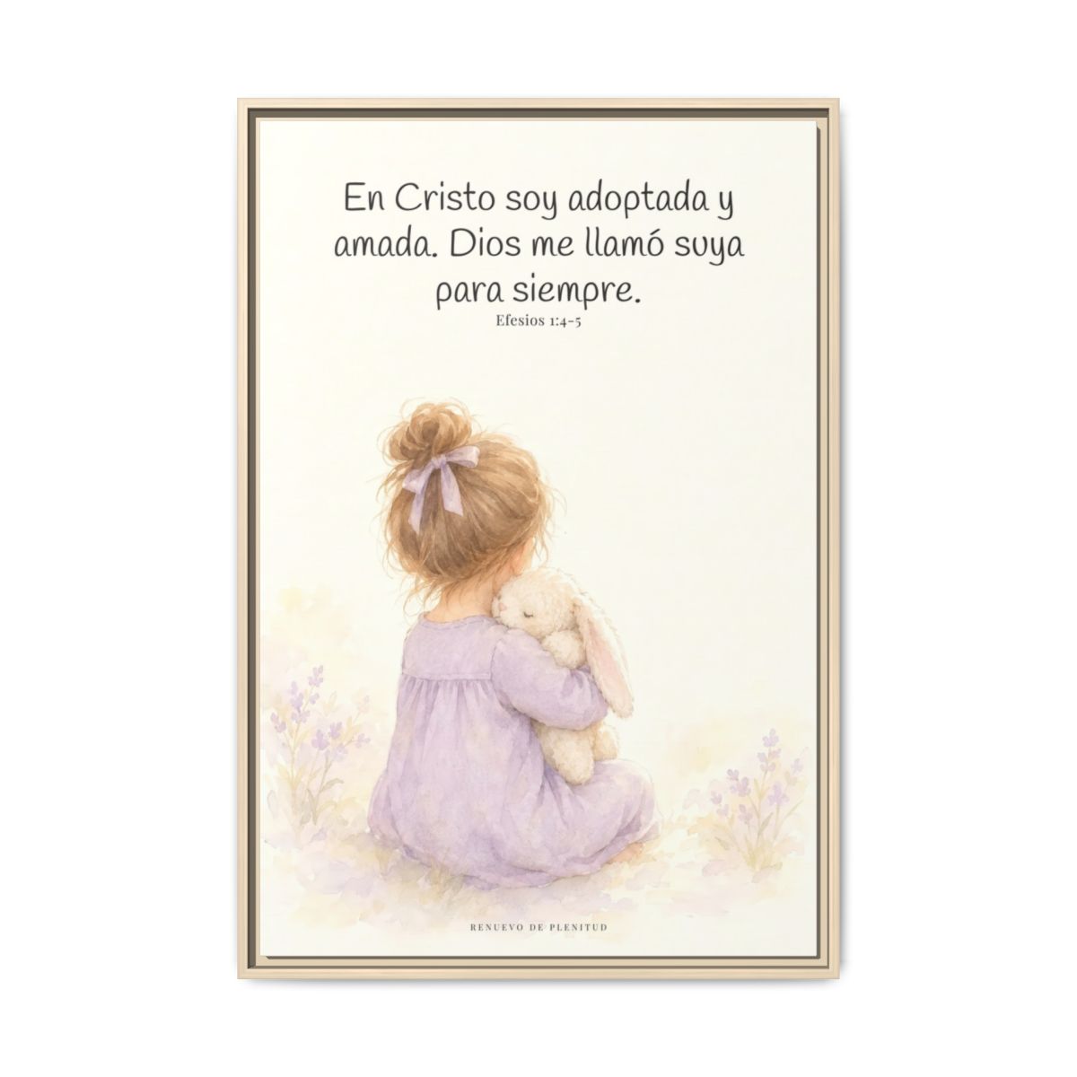 Soy hija amada de Dios en Cristo — Lienzo Cristiano Enmarcado | Efesios 1:4-5 — 24×36 pulgadas, marco natural, vista frontal
