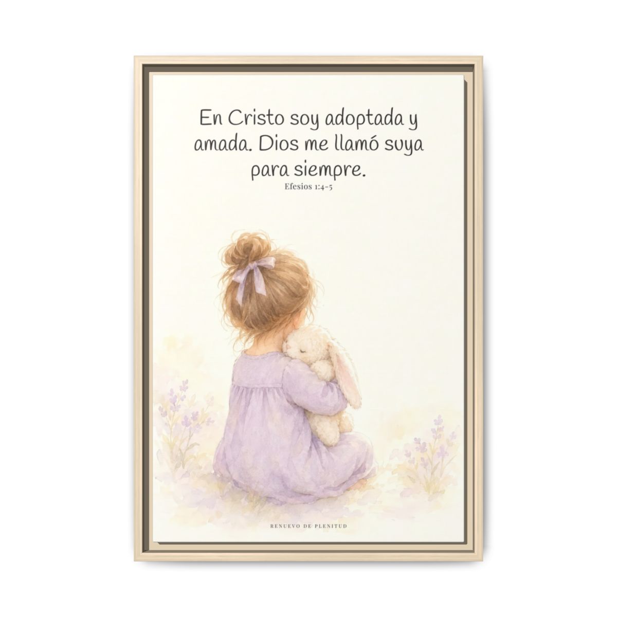 Soy hija amada de Dios en Cristo — Lienzo Cristiano Enmarcado | Efesios 1:4-5 — 16×24 pulgadas, marco natural, vista frontal
