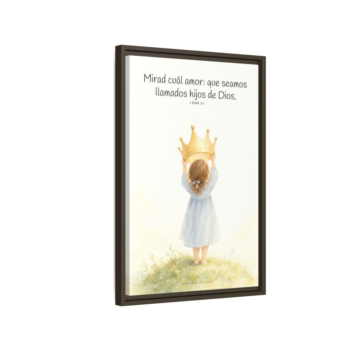 Soy hija amada de Dios — Lienzo Cristiano Enmarcado | 1 Juan 3:1 — 16×24 pulgadas, marco espresso, vista lateral del marco flotante