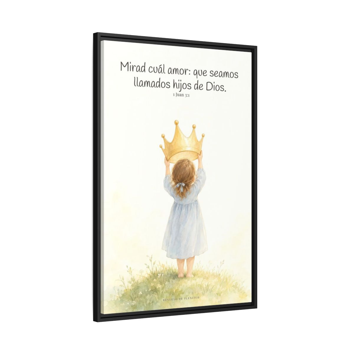Soy hija amada de Dios — Lienzo Cristiano Enmarcado | 1 Juan 3:1 — 24×36 pulgadas, marco negro, vista lateral del marco flotante