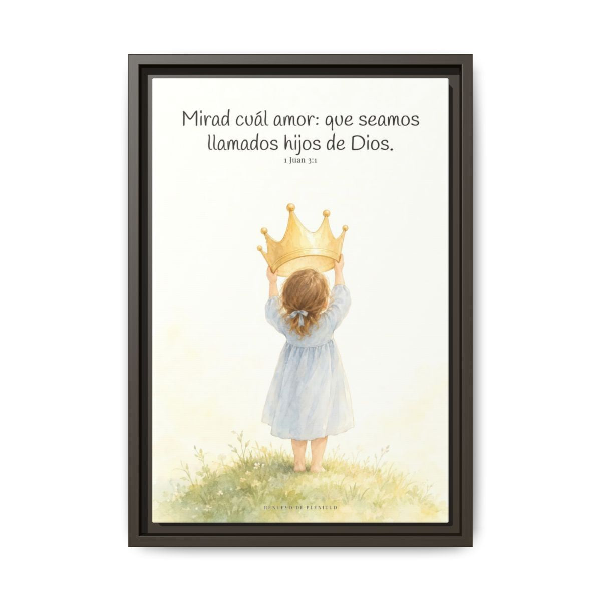 Soy hija amada de Dios — Lienzo Cristiano Enmarcado | 1 Juan 3:1 — 12×18 pulgadas, marco espresso, vista frontal