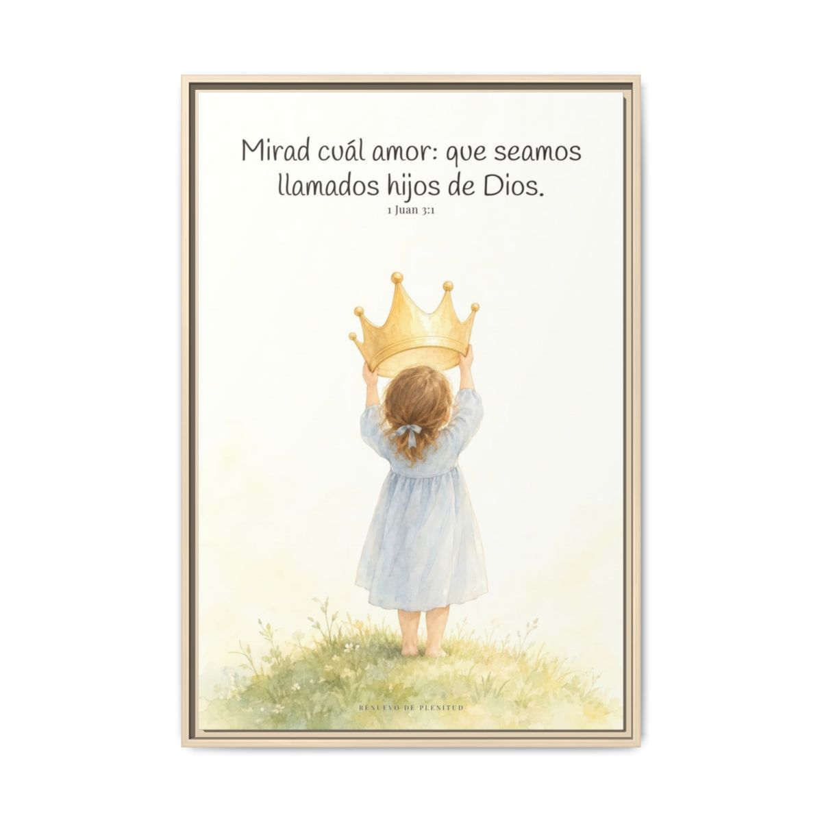Soy hija amada de Dios — Lienzo Cristiano Enmarcado | 1 Juan 3:1 — 24×36 pulgadas, marco natural, vista frontal
