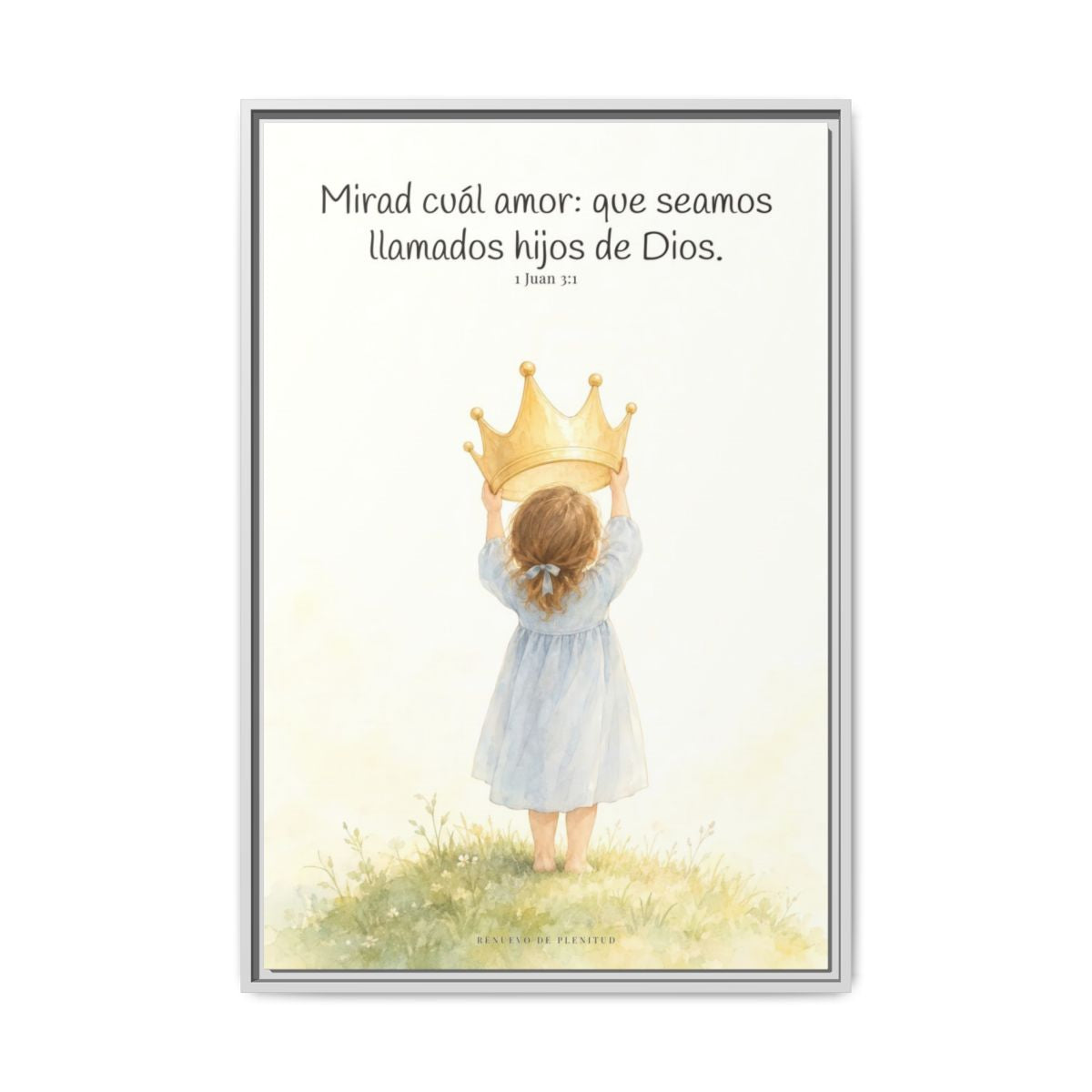 Soy hija amada de Dios — Lienzo Cristiano Enmarcado | 1 Juan 3:1 — 24×36 pulgadas, marco blanco, vista frontal