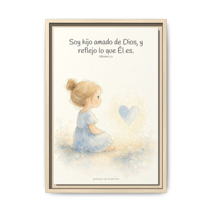 Soy hijo amado de Dios — Lienzo Cristiano Enmarcado | Efesios 5:1 — 12×18 pulgadas, marco natural, vista frontal