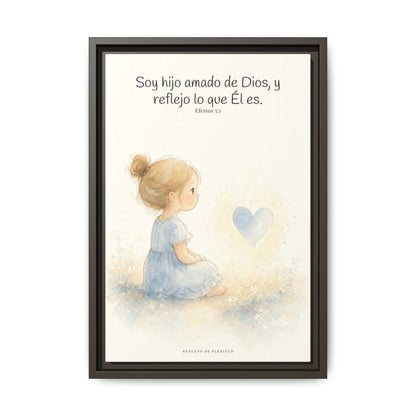 Soy hijo amado de Dios — Lienzo Cristiano Enmarcado | Efesios 5:1 — 12×18 pulgadas, marco espresso, vista frontal