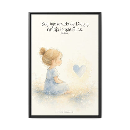 Soy hijo amado de Dios — Lienzo Cristiano Enmarcado | Efesios 5:1 — 24×36 pulgadas, marco negro, vista frontal