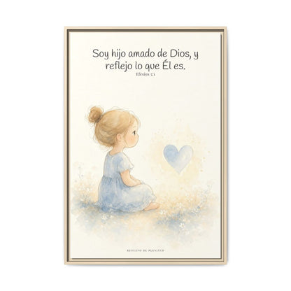 Soy hijo amado de Dios — Lienzo Cristiano Enmarcado | Efesios 5:1 — 24×36 pulgadas, marco natural, vista frontal