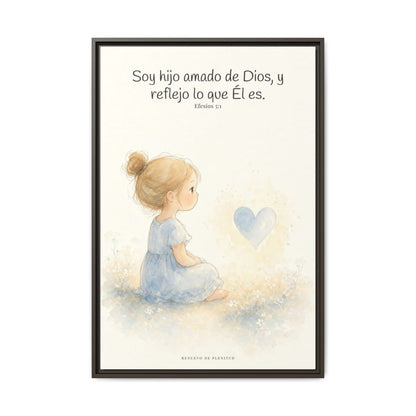 Soy hijo amado de Dios — Lienzo Cristiano Enmarcado | Efesios 5:1 — 24×36 pulgadas, marco espresso, vista frontal