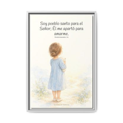 Soy pueblo santo para Jehová tu Dios — Lienzo Cristiano Enmarcado | Deuteronomio 7:6 — 16×24 pulgadas, marco blanco, vista frontal