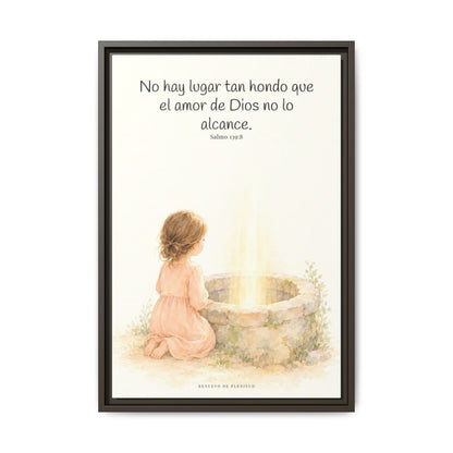 Su amor me alcanza donde yo no puedo | Cuadro de inspiración bíblica | Salmo 139:8 — 16×24 pulgadas, marco espresso, vista frontal