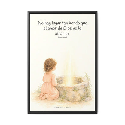 Su amor me alcanza donde yo no puedo | Cuadro de inspiración bíblica | Salmo 139:8 — 24×36 pulgadas, marco negro, vista frontal