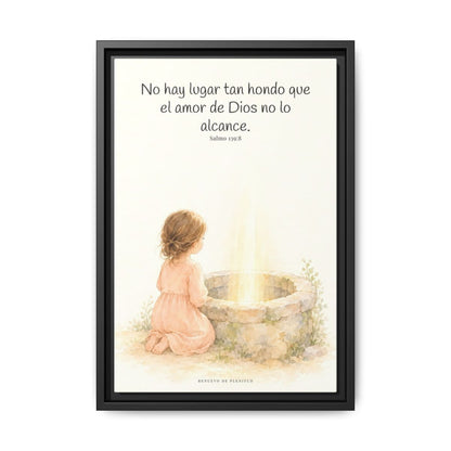 Su amor me alcanza donde yo no puedo | Cuadro de inspiración bíblica | Salmo 139:8 — 12×18 pulgadas, marco negro, vista frontal