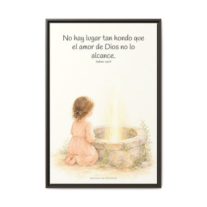Su amor me alcanza donde yo no puedo | Cuadro de inspiración bíblica | Salmo 139:8 — 24×36 pulgadas, marco espresso, vista frontal