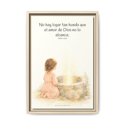 Su amor me alcanza donde yo no puedo | Cuadro de inspiración bíblica | Salmo 139:8 — 12×18 pulgadas, marco natural, vista frontal