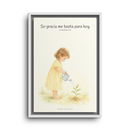 Su gracia me basta para hoy | Decoración de fe para pared | 2 Corintios 12:9 — 12×18 pulgadas, marco blanco, vista frontal