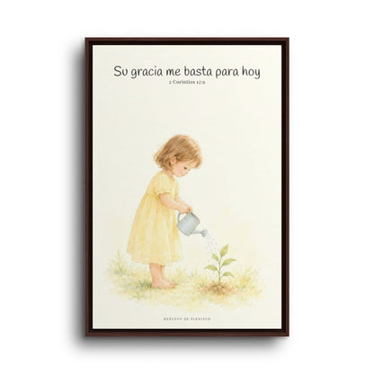 Su gracia me basta para hoy | Decoración de fe para pared | 2 Corintios 12:9 — 24×36 pulgadas, marco espresso, vista frontal