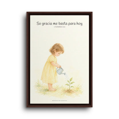 Su gracia me basta para hoy | Decoración de fe para pared | 2 Corintios 12:9 — 16×24 pulgadas, marco espresso, vista frontal