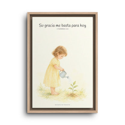 Su gracia me basta para hoy | Decoración de fe para pared | 2 Corintios 12:9 — 12×18 pulgadas, marco natural, vista frontal