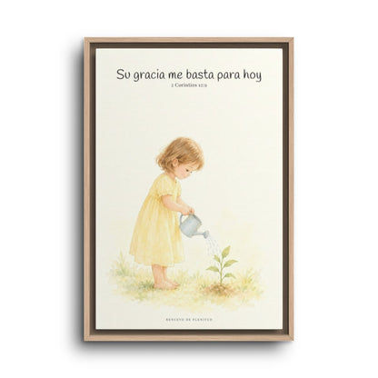 Su gracia me basta para hoy | Decoración de fe para pared | 2 Corintios 12:9 — 16×24 pulgadas, marco natural, vista frontal