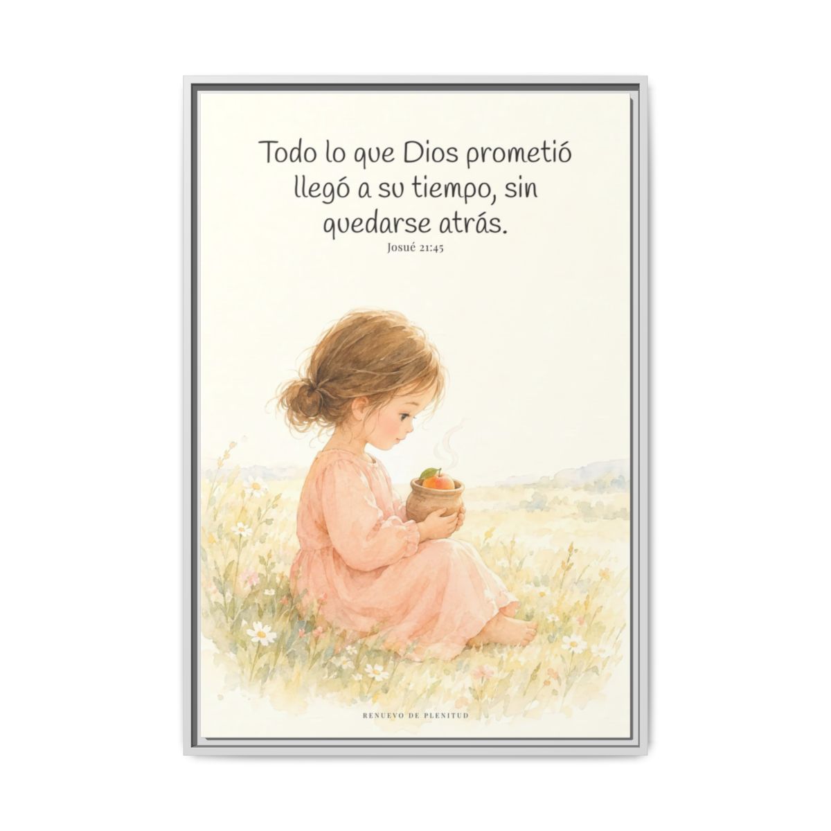 Todo lo que Dios prometió llegó a su tiempo — Lienzo Cristiano Enmarcado | Josué 21:45 — 24×36 pulgadas, marco blanco, vista frontal