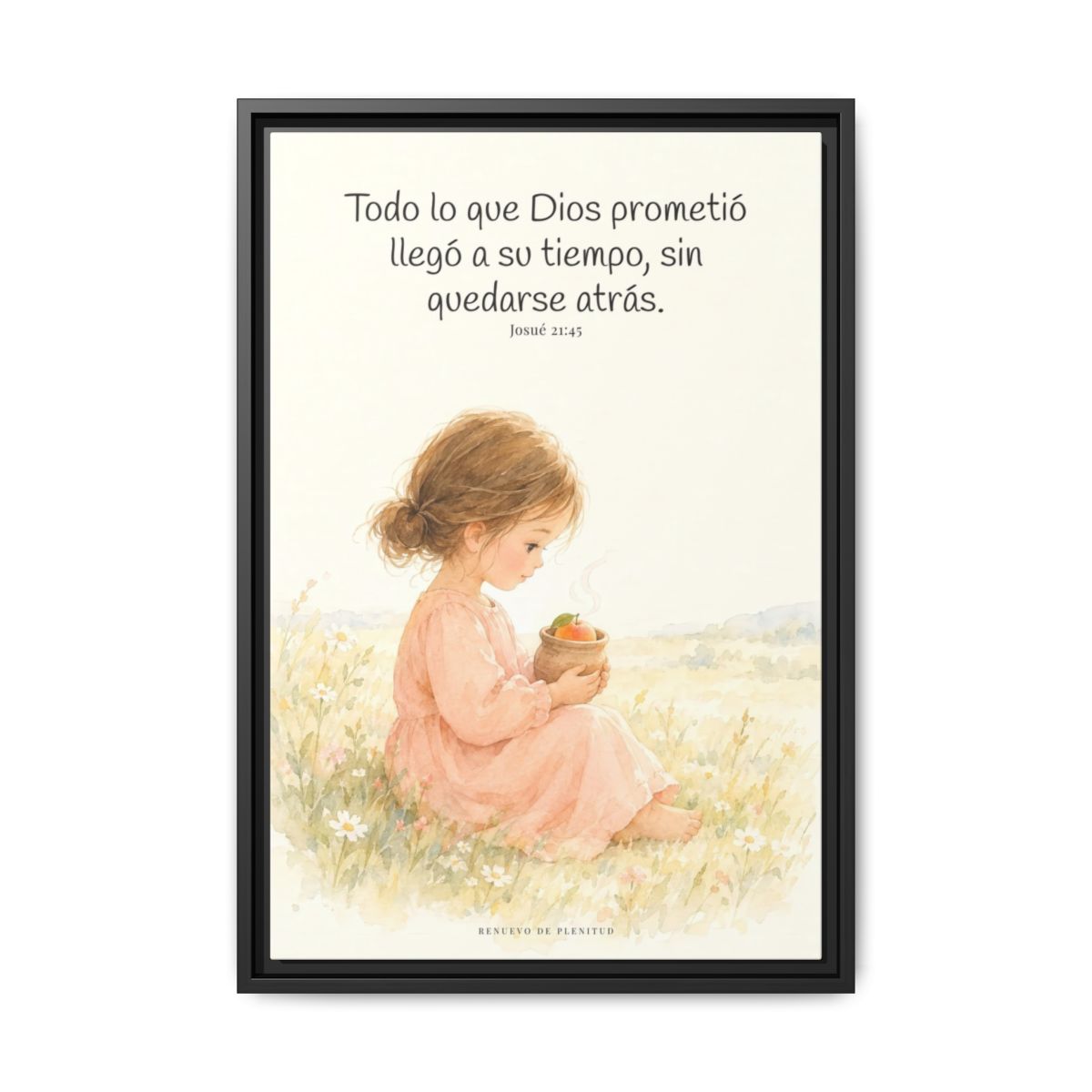 Todo lo que Dios prometió llegó a su tiempo — Lienzo Cristiano Enmarcado | Josué 21:45 — 16×24 pulgadas, marco negro, vista frontal