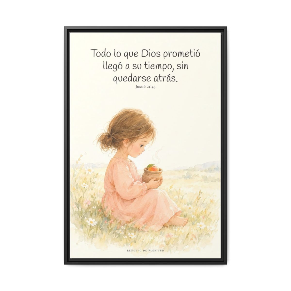 Todo lo que Dios prometió llegó a su tiempo — Lienzo Cristiano Enmarcado | Josué 21:45 — 24×36 pulgadas, marco negro, vista frontal