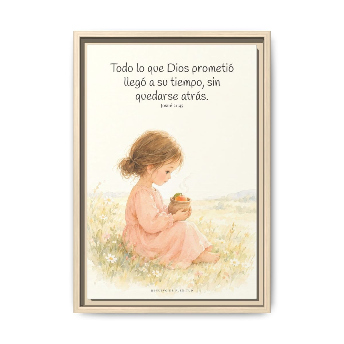 Todo lo que Dios prometió llegó a su tiempo — Lienzo Cristiano Enmarcado | Josué 21:45 — 12×18 pulgadas, marco natural, vista frontal