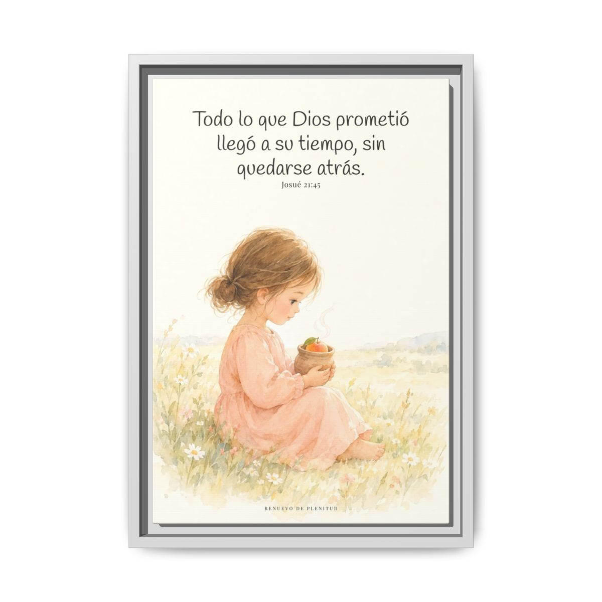 Todo lo que Dios prometió llegó a su tiempo — Lienzo Cristiano Enmarcado | Josué 21:45 — 12×18 pulgadas, marco blanco, vista frontal
