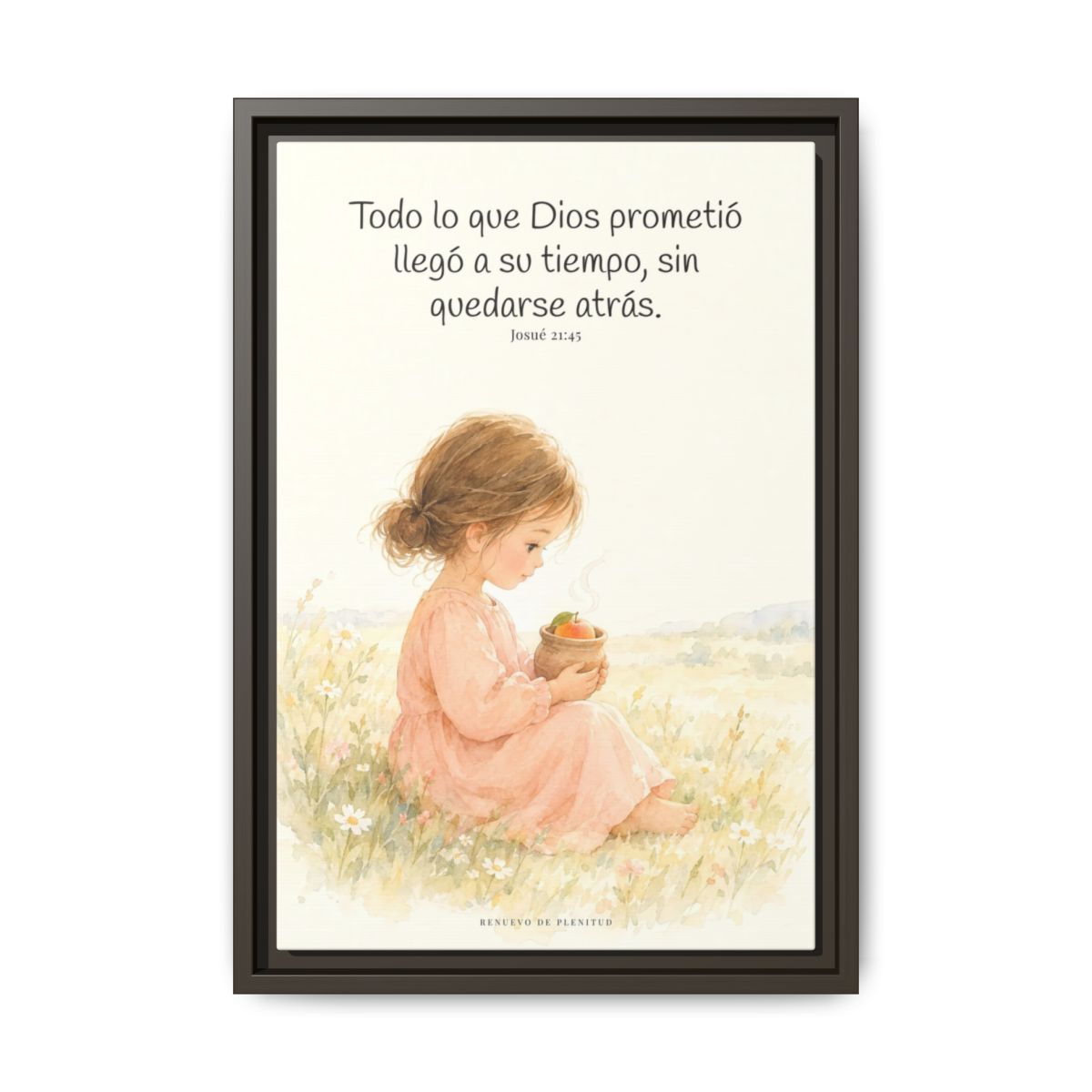 Todo lo que Dios prometió llegó a su tiempo — Lienzo Cristiano Enmarcado | Josué 21:45 — 12×18 pulgadas, marco espresso, vista frontal