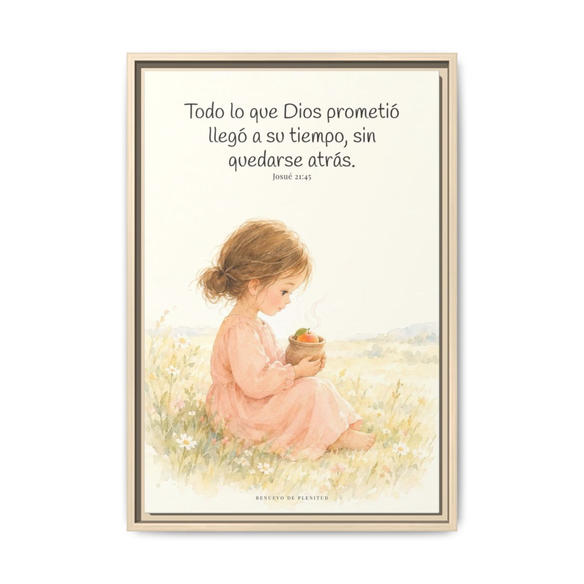 Todo lo que Dios prometió llegó a su tiempo — Lienzo Cristiano Enmarcado | Josué 21:45 — 16×24 pulgadas, marco natural, vista frontal