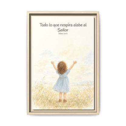 Todo lo que respira alabe a Jehová — Lienzo Cristiano Enmarcado | Salmo 150:6 — 12×18 pulgadas, marco natural, vista frontal