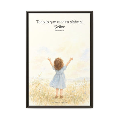 Todo lo que respira alabe a Jehová — Lienzo Cristiano Enmarcado | Salmo 150:6 — 24×36 pulgadas, marco espresso, vista frontal