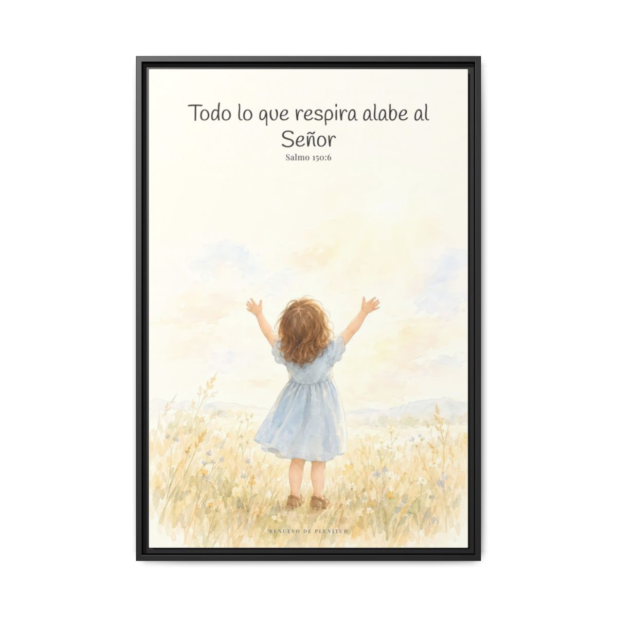 Todo lo que respira alabe a Jehová — Lienzo Cristiano Enmarcado | Salmo 150:6 — 24×36 pulgadas, marco negro, vista frontal