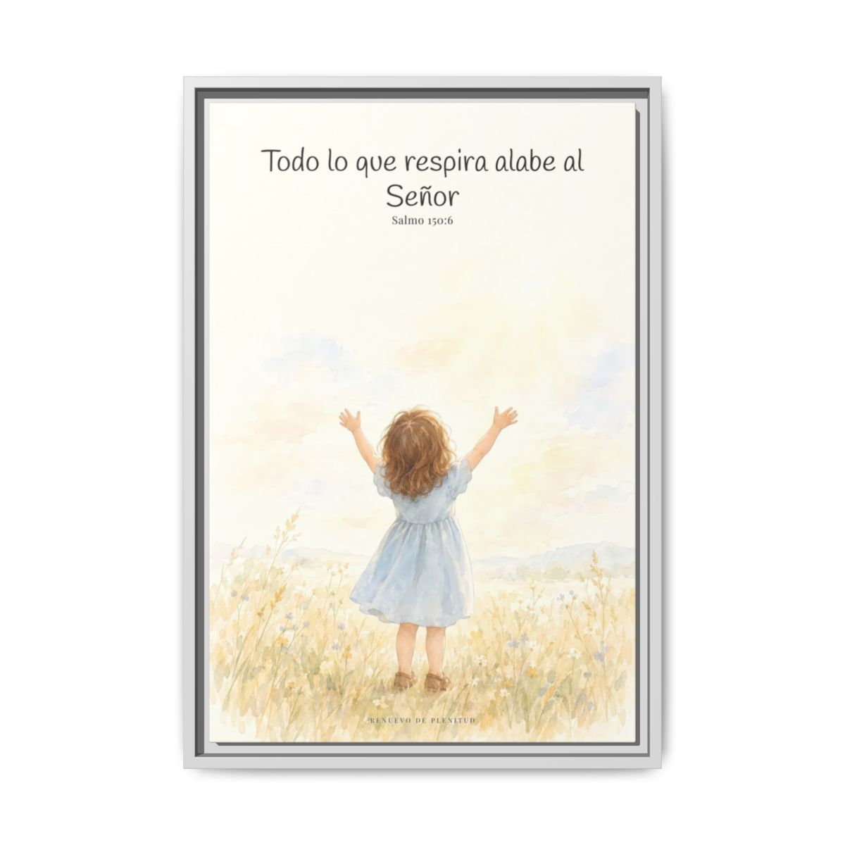 Todo lo que respira alabe a Jehová — Lienzo Cristiano Enmarcado | Salmo 150:6 — 16×24 pulgadas, marco blanco, vista frontal