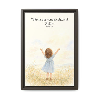 Todo lo que respira alabe a Jehová — Lienzo Cristiano Enmarcado | Salmo 150:6 — 12×18 pulgadas, marco espresso, vista frontal
