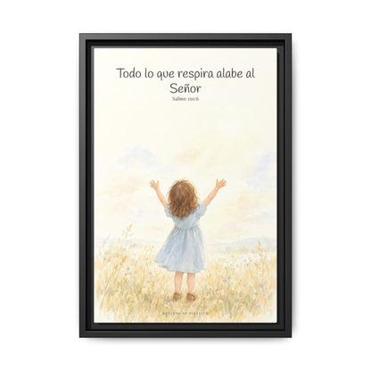 Todo lo que respira alabe a Jehová — Lienzo Cristiano Enmarcado | Salmo 150:6 — 12×18 pulgadas, marco negro, vista frontal