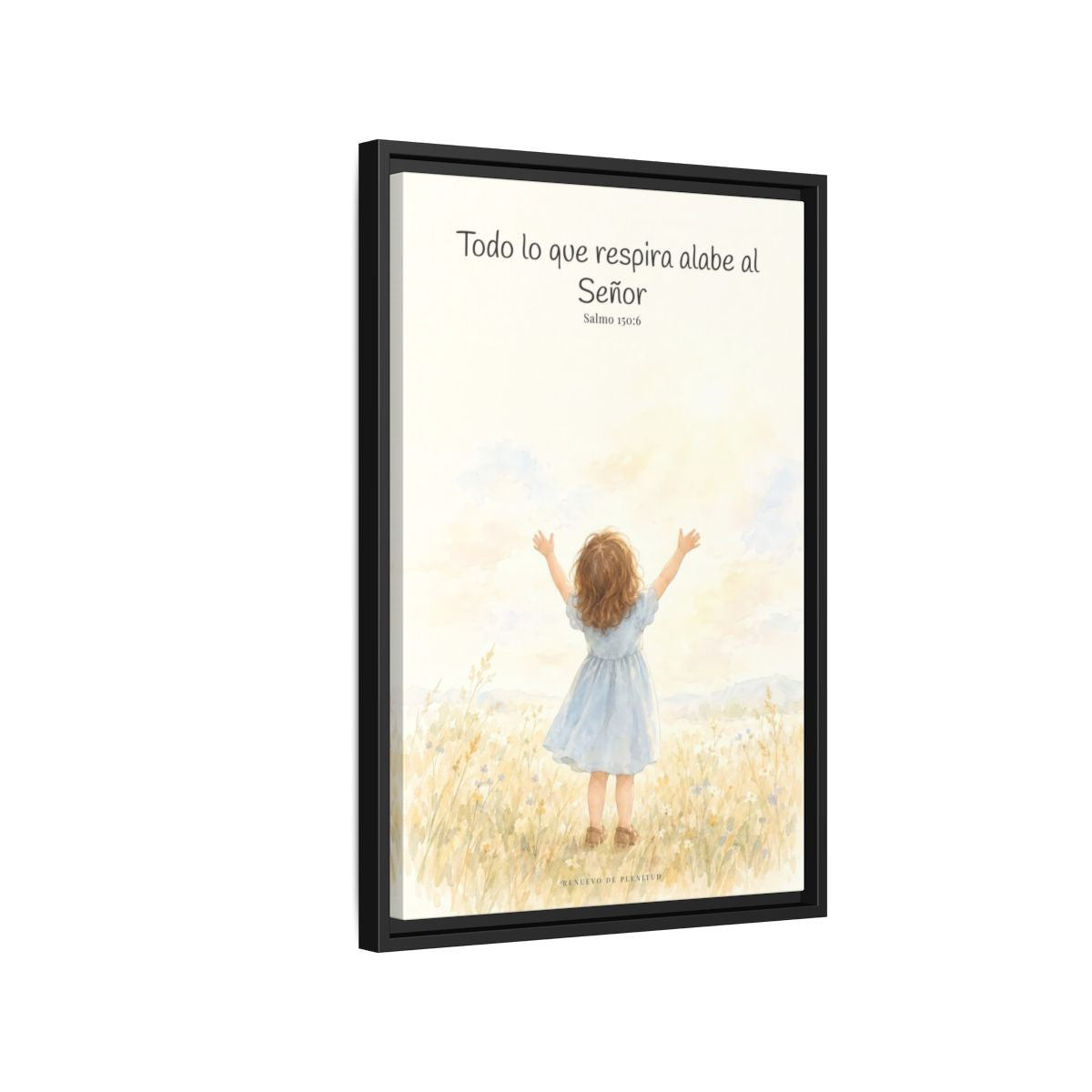 Todo lo que respira alabe a Jehová — Lienzo Cristiano Enmarcado | Salmo 150:6 — 16×24 pulgadas, marco negro, vista lateral del marco flotante