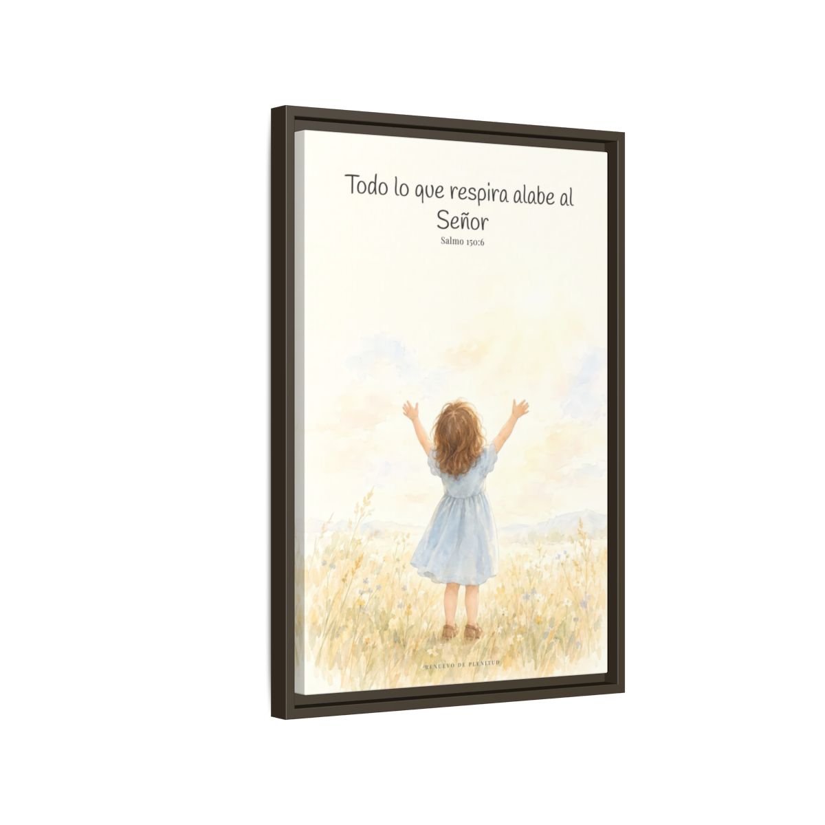 Todo lo que respira alabe a Jehová — Lienzo Cristiano Enmarcado | Salmo 150:6 — 16×24 pulgadas, marco espresso, vista lateral del marco flotante