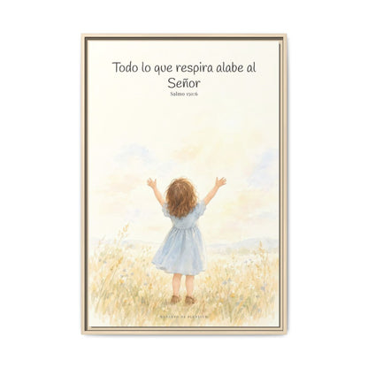 Todo lo que respira alabe a Jehová — Lienzo Cristiano Enmarcado | Salmo 150:6 — 24×36 pulgadas, marco natural, vista frontal
